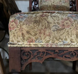 1970s Wooden Mid-Century Modern Detailed Carved Chair With Floral Cushions