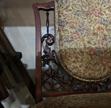 1970s Wooden Mid-Century Modern Detailed Carved Chair With Floral Cushions