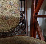 1970s Wooden Mid-Century Modern Detailed Carved Chair With Floral Cushions