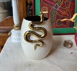 White Ceramic Planter/Vase With Gold Snake Accents