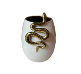 White Ceramic Planter/Vase With Gold Snake Accents