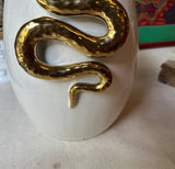 White Ceramic Planter/Vase With Gold Snake Accents