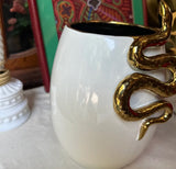 White Ceramic Planter/Vase With Gold Snake Accents