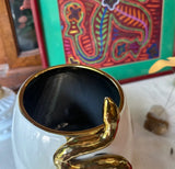 White Ceramic Planter/Vase With Gold Snake Accents