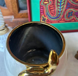 White Ceramic Planter/Vase With Gold Snake Accents