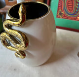 White Ceramic Planter/Vase With Gold Snake Accents