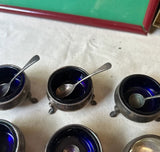 Blue Cobalt Glass Footed Salt Cellars With Miniature Spoons- Incomplete Set of 6