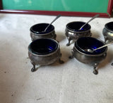 Blue Cobalt Glass Footed Salt Cellars With Miniature Spoons- Incomplete Set of 6