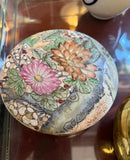 1970s Small Floral Ceramic Round Box