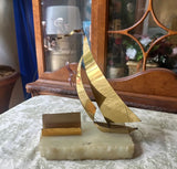 1970s Brass Sailboat Business Card Holder With Marble Base
