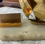 1970s Brass Sailboat Business Card Holder With Marble Base