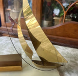 1970s Brass Sailboat Business Card Holder With Marble Base