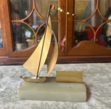 1970s Brass Sailboat Business Card Holder With Marble Base