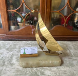 1970s Brass Sailboat Business Card Holder With Marble Base