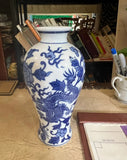 Blue and White Asian Dragon Vase