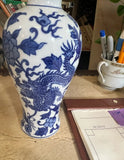 Blue and White Asian Dragon Vase