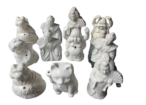1970s Collection of White Ceramic Asian Style Fun Cups- Set of 11