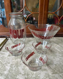 1970s Collection of Red Font Munchies Bowls and Flour Jar- Set of 5