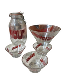1970s Collection of Red Font Munchies Bowls and Flour Jar- Set of 5