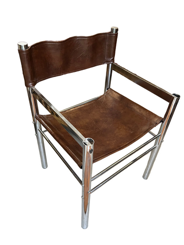 1970s Brown Leather and Chrome Accent Chair