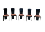 1980s Lacquered Black Upholstered Dining Chairs - Set of 5