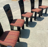 1980s Lacquered Black Upholstered Dining Chairs - Set of 5