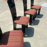 1980s Lacquered Black Upholstered Dining Chairs - Set of 5