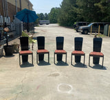 1980s Lacquered Black Upholstered Dining Chairs - Set of 5