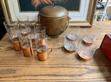 Copper entertaining set of champagne bucket and glasses