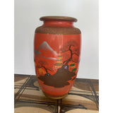 1920s Chinoiserie Cinnabar Style Mother of Pearl Colored Orange Vase