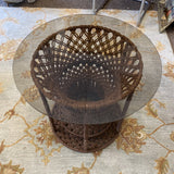1960s Handwoven Macrame Side Table With Glass - FREE SHIPPING!