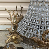 1970s Aged Metal 4-Head Stag Deer Chandelier - FREE SHIPPING!