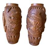 1970s Asian Wooden Hand Carved Vases - a Pair - FREE SHIPPING!