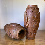 1970s Asian Wooden Hand Carved Vases - a Pair - FREE SHIPPING!