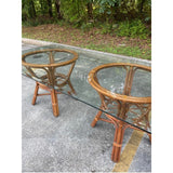 1970s Bamboo Double Pedestal Dining Table with Glass
