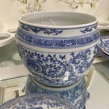 1970s Blue and White Greek Key Chinoiserie Bowl - FREE SHIPPING!
