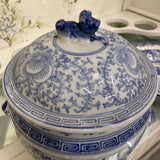 1970s Blue and White Greek Key Chinoiserie Bowl - FREE SHIPPING!