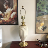 1970s Brass and White Ceramic Reticulated Lamp - FREE SHIPPING!