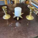 1970s Brass Candleholders & Candle - Set of 3 - FREE SHIPPING!