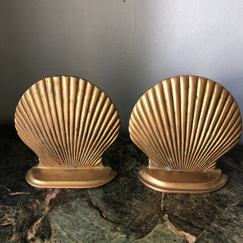 Vintage pair solid brass PM Craftsman sea shell bookends 5”WX 4