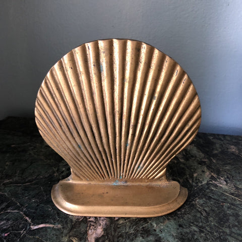 Vintage pair solid brass PM Craftsman sea shell bookends 5”WX 4”HX2.75”D