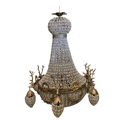 1970s Bronze Deer Head Chandelier With Stag Details - FREE SHIPPING!