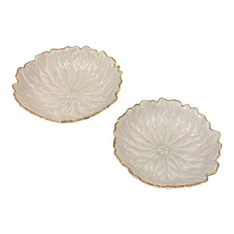 1970s Ceramic Floral White Plates W Gold Edges - a Pair - FREE SHIPPING!