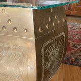 1970s Chinoiserie Brass Table With Glass Top
