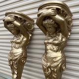 1970s Oversized Gold Lady Sconces - a Pair - FREE SHIPPING!