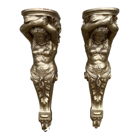 1970s Oversized Gold Lady Sconces - a Pair - FREE SHIPPING!