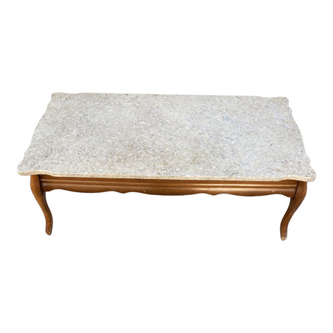 1970s Hollywood Regency Wooden and Stone Coffee Table - FREE SHIPPING!