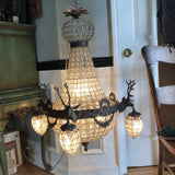 1970s Large Aged Bronze Deer Head Stag Chandelier - FREE SHIPPING!