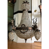 1970s Large Aged Bronze Deer Head Stag Chandelier - FREE SHIPPING!