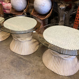 1970s McGuire White Wheat Side Tables - a Pair